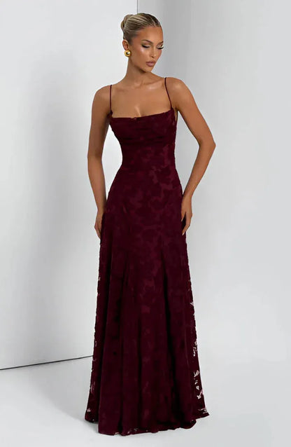 Women's Floral Elegant Maxi Wedding Guest Dress with Open Back