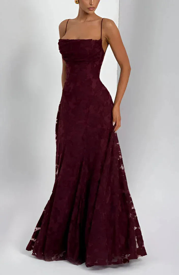 Women's Floral Elegant Maxi Wedding Guest Dress with Open Back