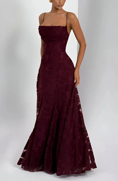 Women's Floral Elegant Maxi Wedding Guest Dress with Open Back