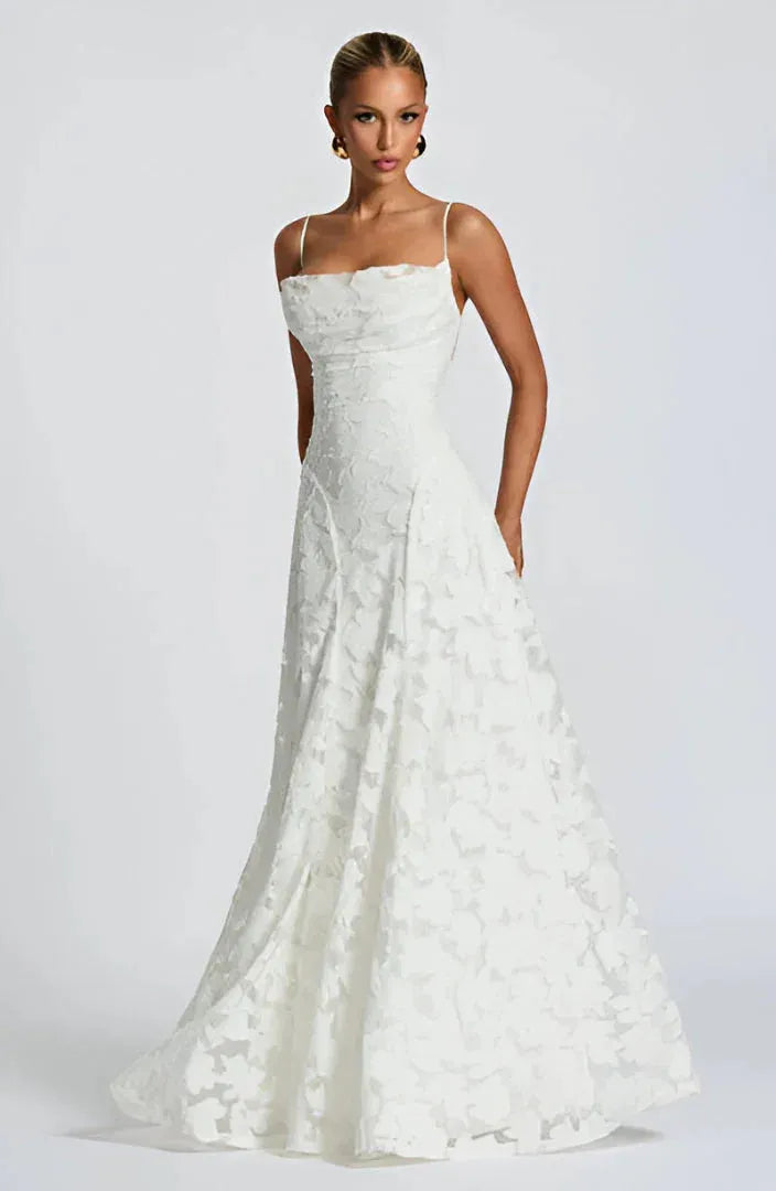Women's Floral Elegant Maxi Wedding Guest Dress with Open Back