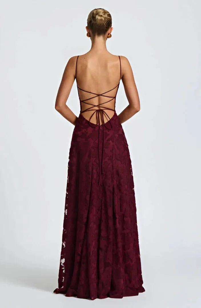 Women's Floral Elegant Maxi Wedding Guest Dress with Open Back