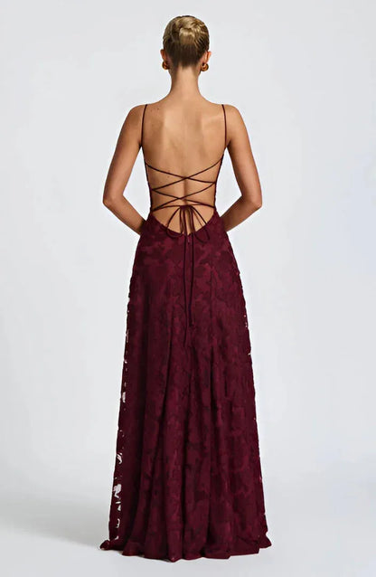 Women's Floral Elegant Maxi Wedding Guest Dress with Open Back
