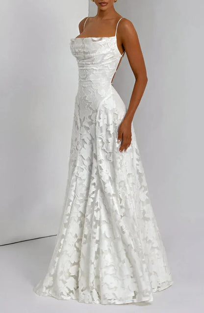 Women's Floral Elegant Maxi Wedding Guest Dress with Open Back