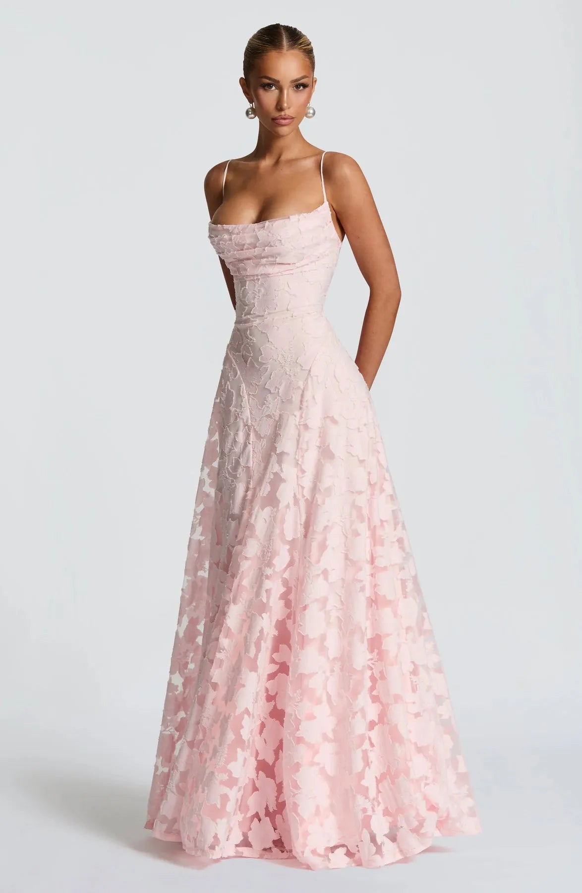 Women's Floral Elegant Maxi Wedding Guest Dress with Open Back