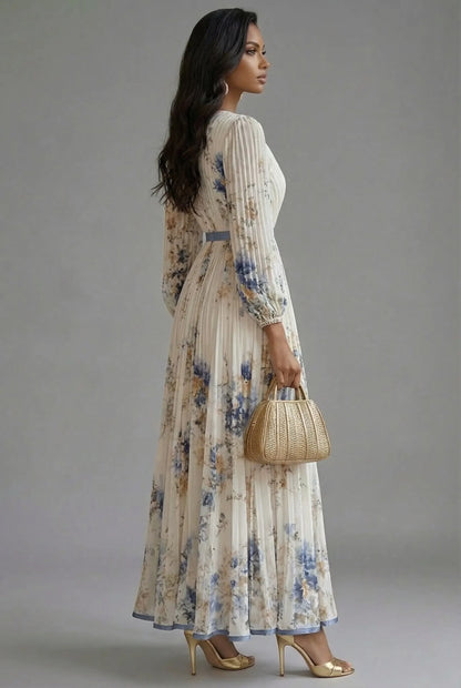 Women's Floral Elegant Maxi Wedding Guest Dress with V-Neck