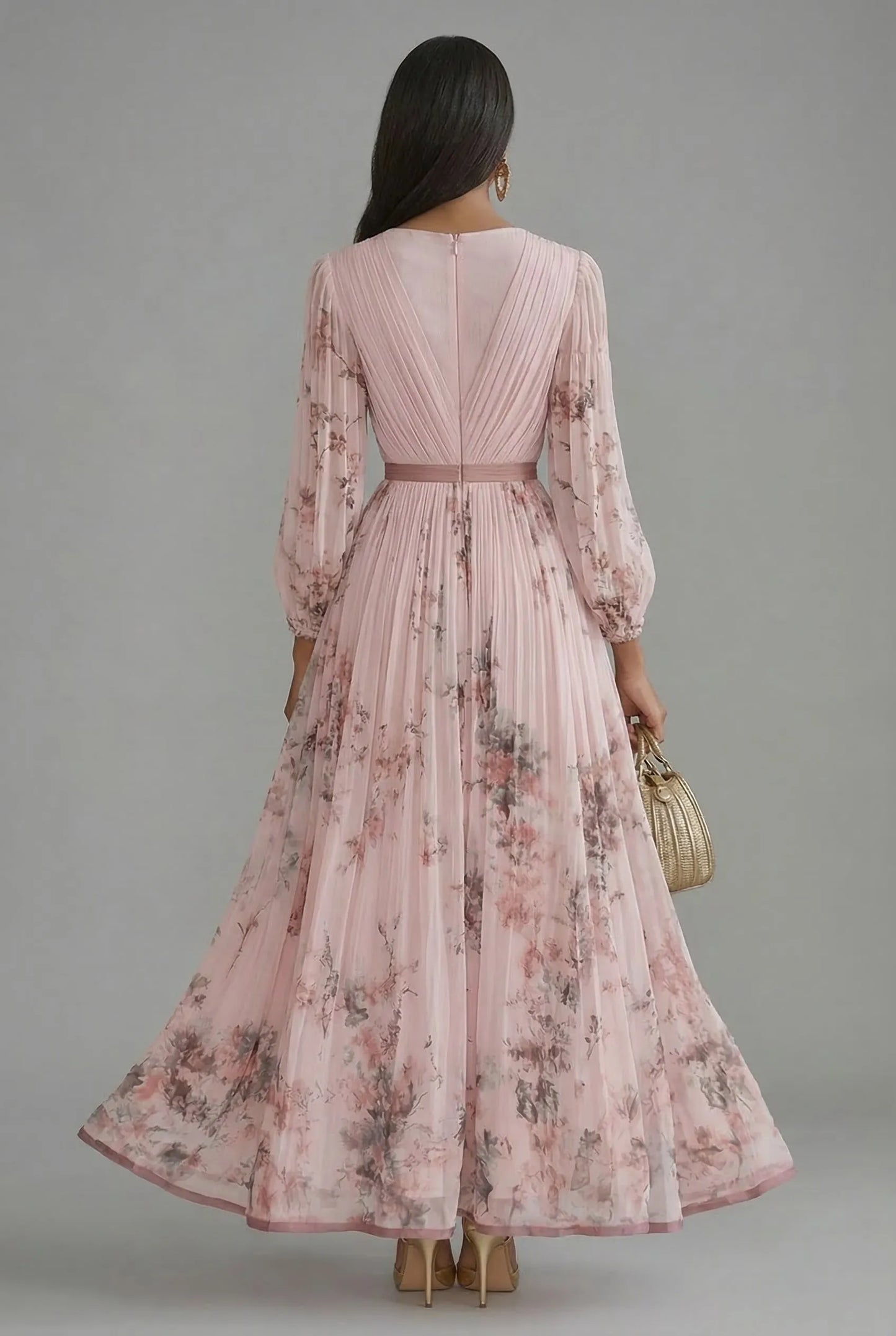 Women's Floral Elegant Maxi Wedding Guest Dress with V-Neck