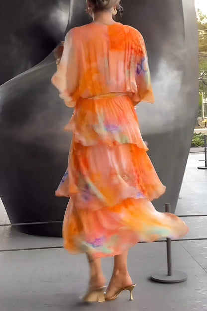Women's Floral Flowy Midi Wedding Guest Dress with V-Neck
