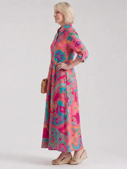 Women’s Floral Maxi Wedding Guest Dress with Long sleeves