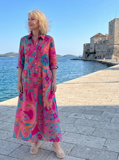 Women’s Floral Maxi Wedding Guest Dress with Long sleeves