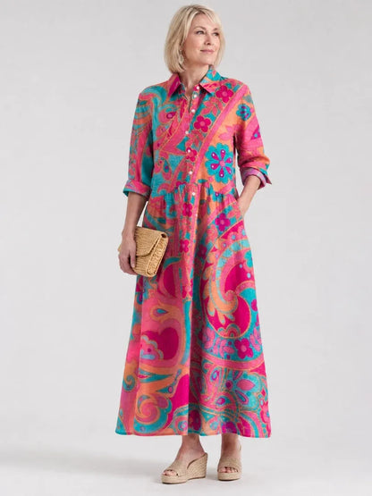 Women’s Floral Maxi Wedding Guest Dress with Long sleeves