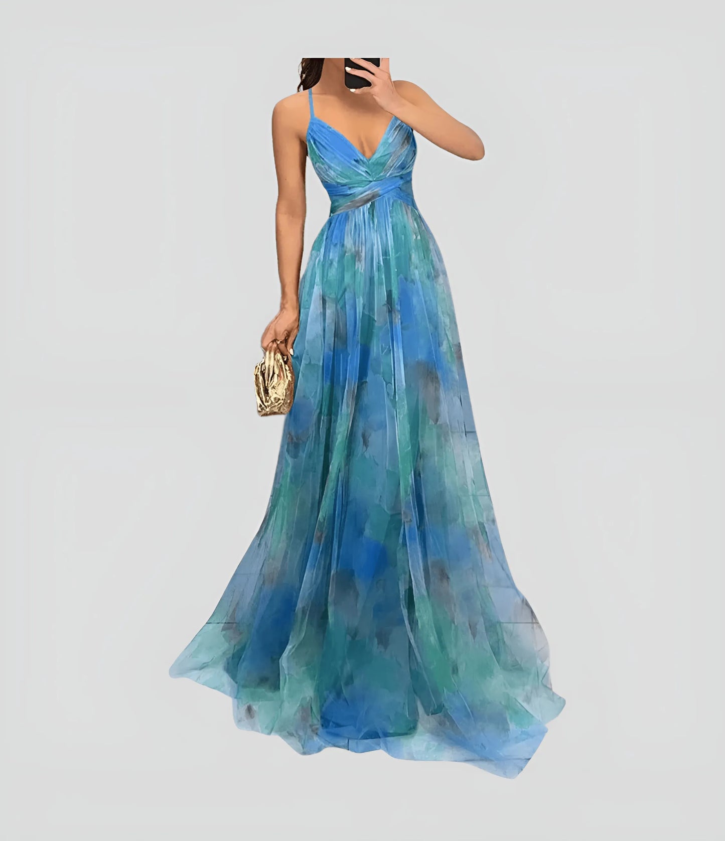 Women's Floral Ruffle Maxi Wedding Guest Dress with V-Neck