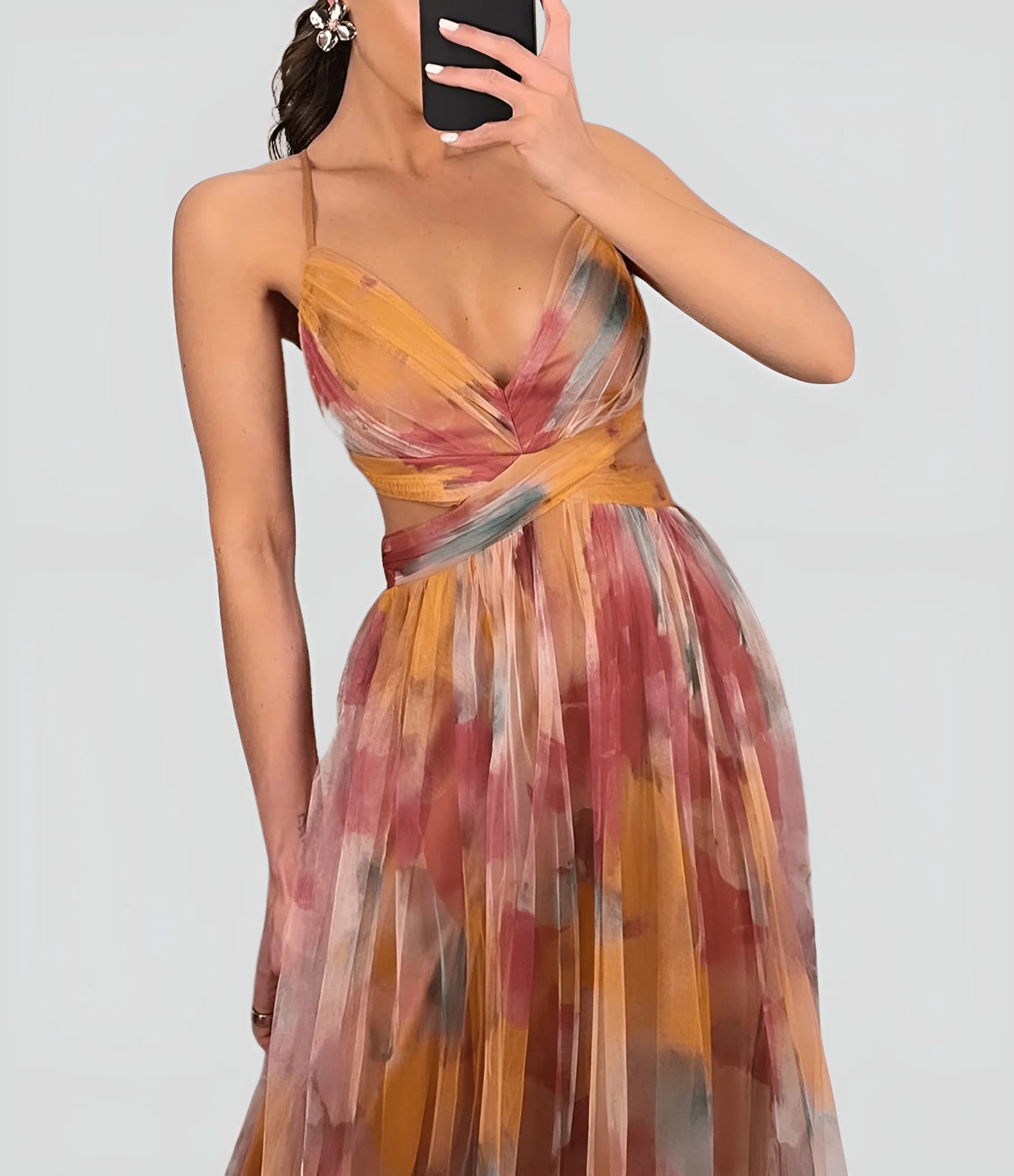 Women's Floral Ruffle Maxi Wedding Guest Dress with V-Neck