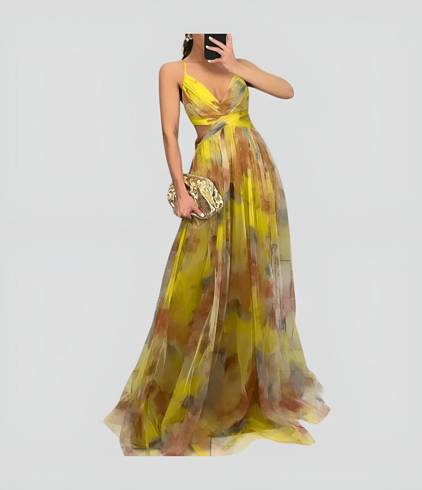 Women's Floral Ruffle Maxi Wedding Guest Dress with V-Neck