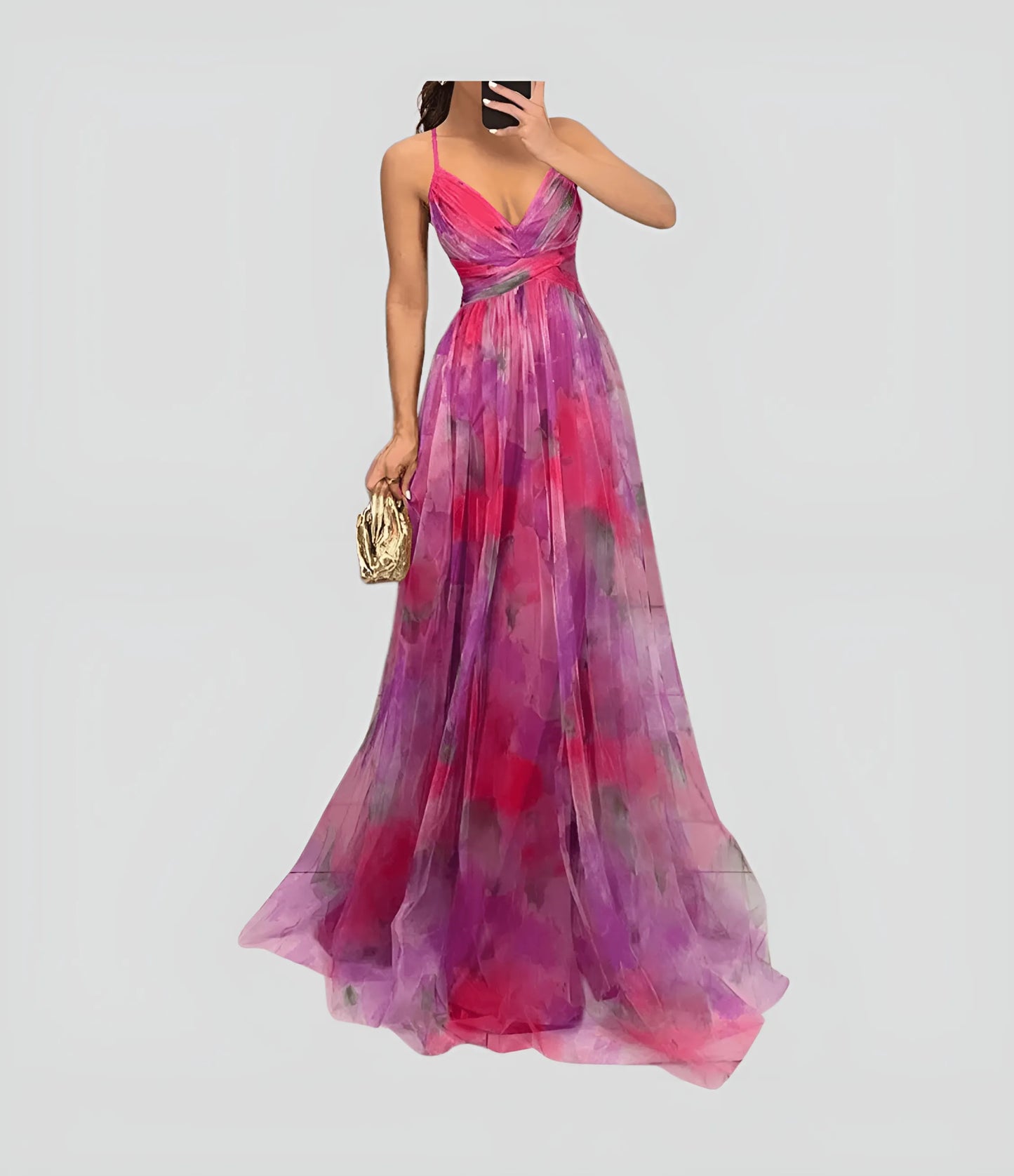 Women's Floral Ruffle Maxi Wedding Guest Dress with V-Neck