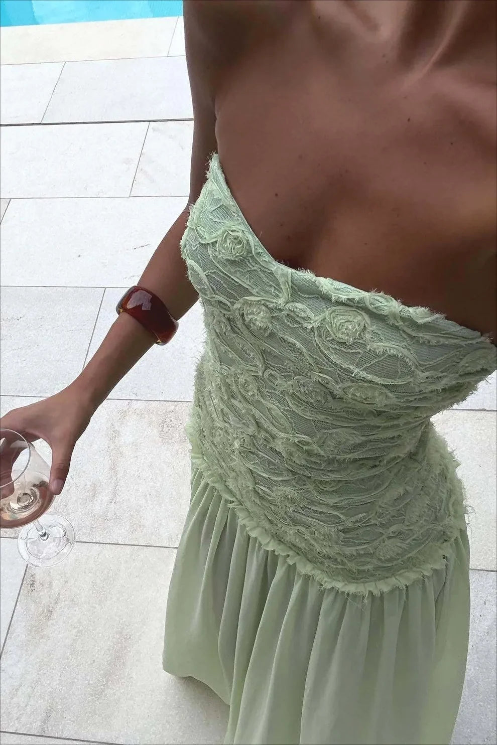 Women's Floral Strapless Maxi Wedding Guest Dress