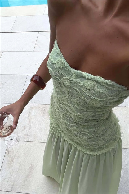 Women's Floral Strapless Maxi Wedding Guest Dress