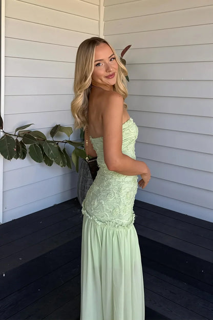 Women's Floral Strapless Maxi Wedding Guest Dress