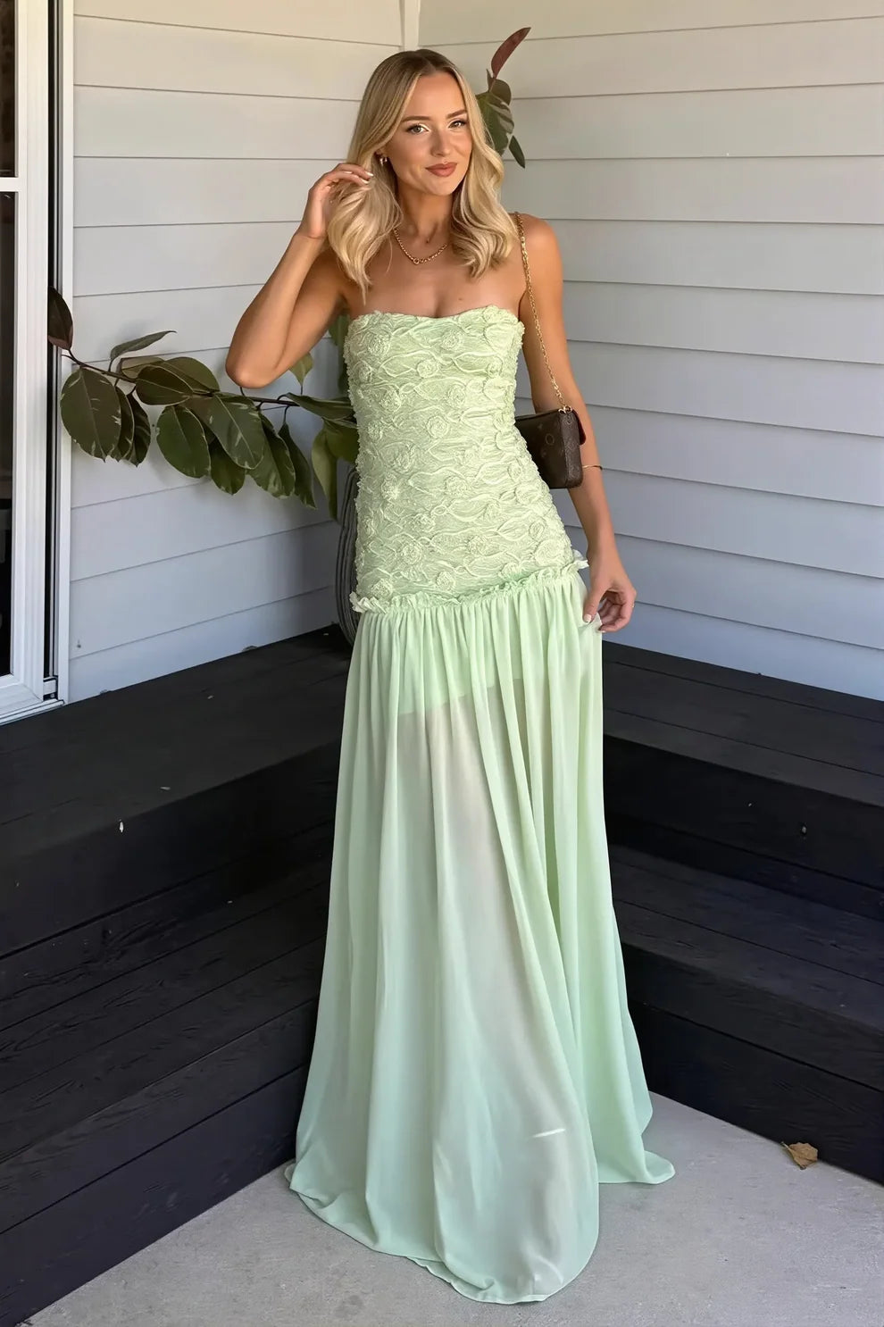 Women's Floral Strapless Maxi Wedding Guest Dress