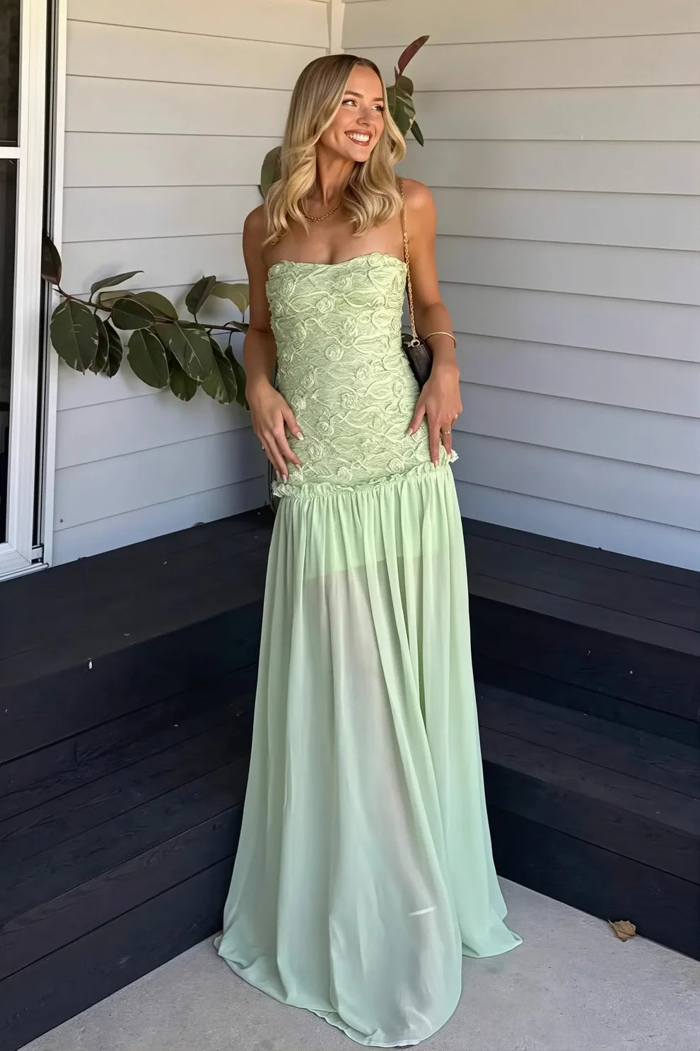 Women's Floral Strapless Maxi Wedding Guest Dress