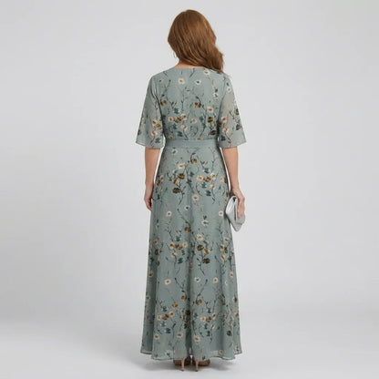 Women’s Floral Wrap Maxi Wedding Guest Dress with Loose sleeves