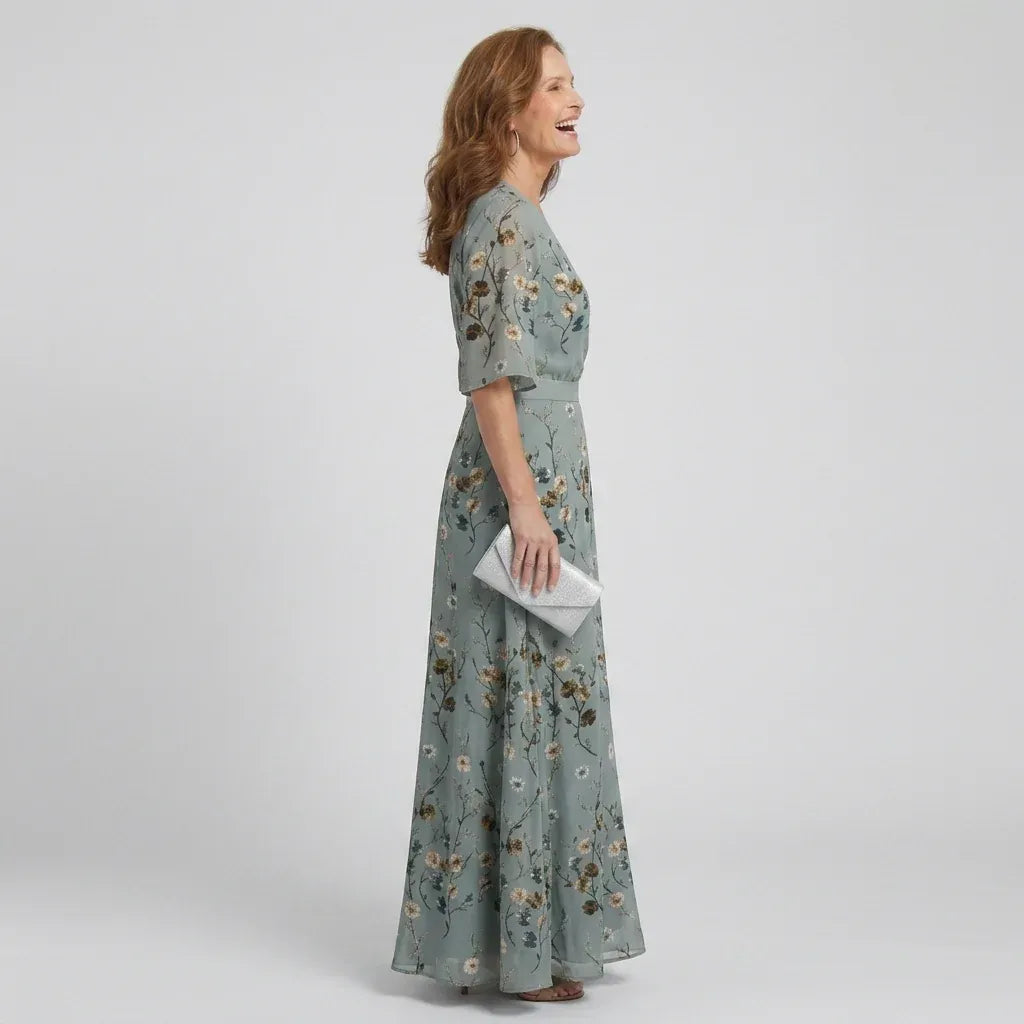 Women’s Floral Wrap Maxi Wedding Guest Dress with Loose sleeves
