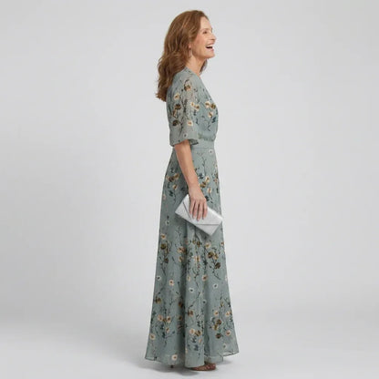 Women’s Floral Wrap Maxi Wedding Guest Dress with Loose sleeves