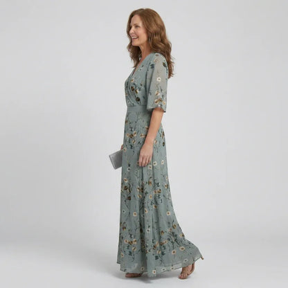 Women’s Floral Wrap Maxi Wedding Guest Dress with Loose sleeves