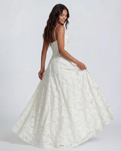 Women's Flowy Floral Maxi Wedding Guest Dress with Straight Neckline