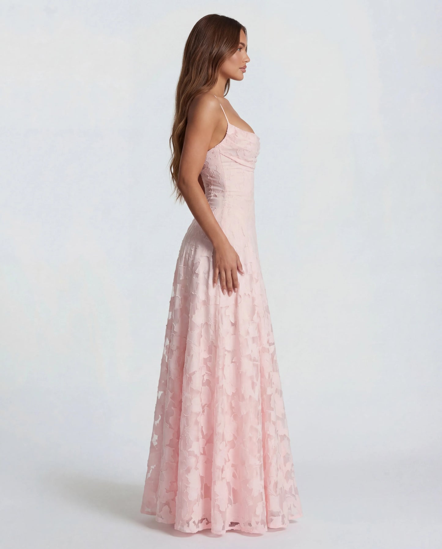 Women's Flowy Floral Maxi Wedding Guest Dress with Straight Neckline