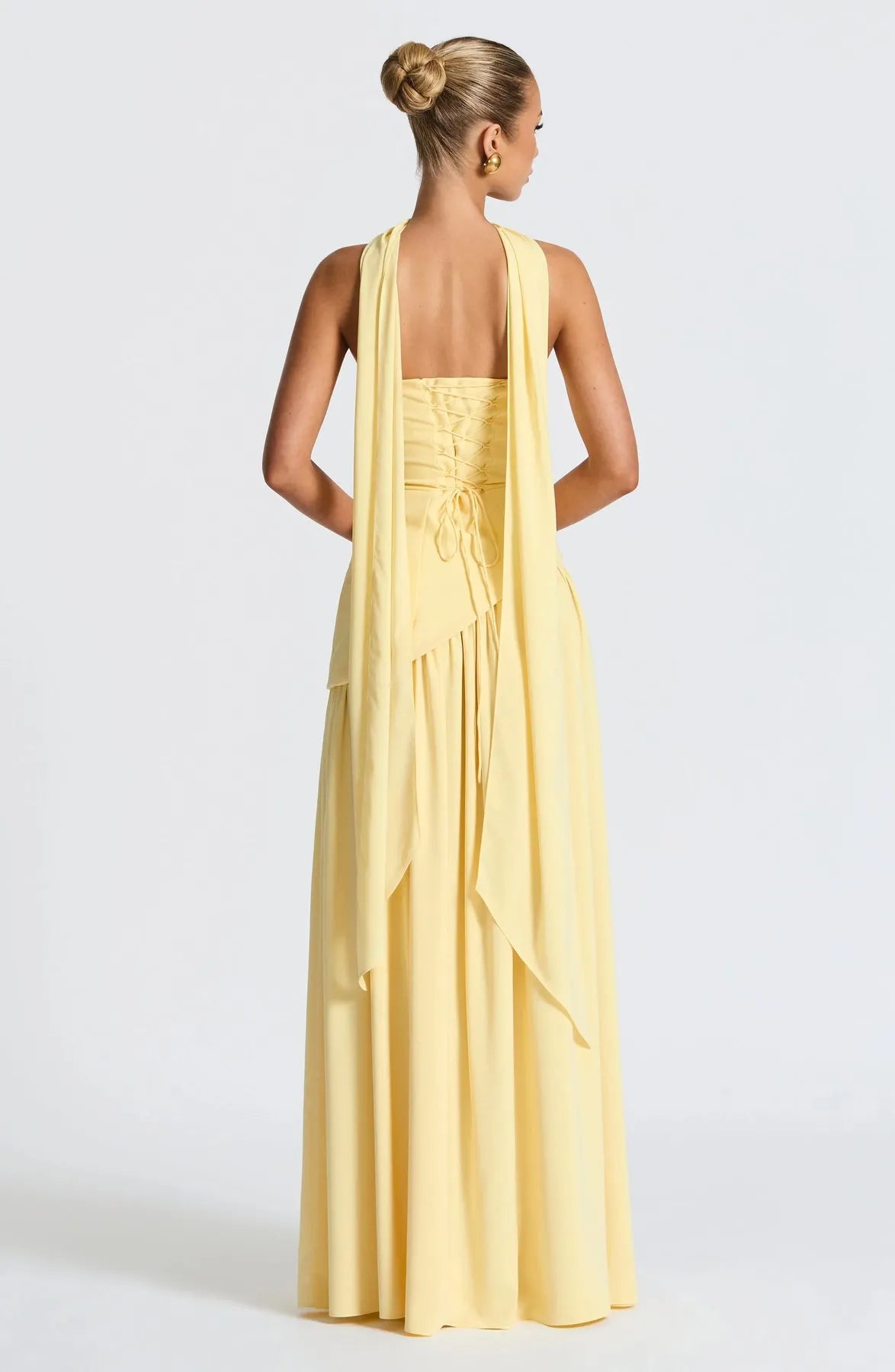 Women's Strapless Flowy Maxi Wedding Guest Dress with Slit