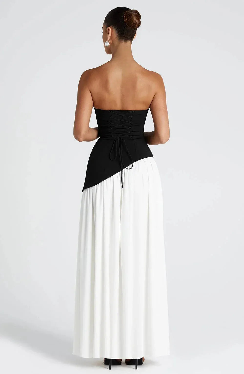 Women's Strapless Flowy Maxi Wedding Guest Dress with Slit