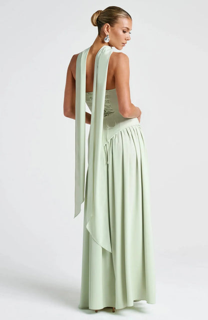 Women's Strapless Flowy Maxi Wedding Guest Dress with Slit