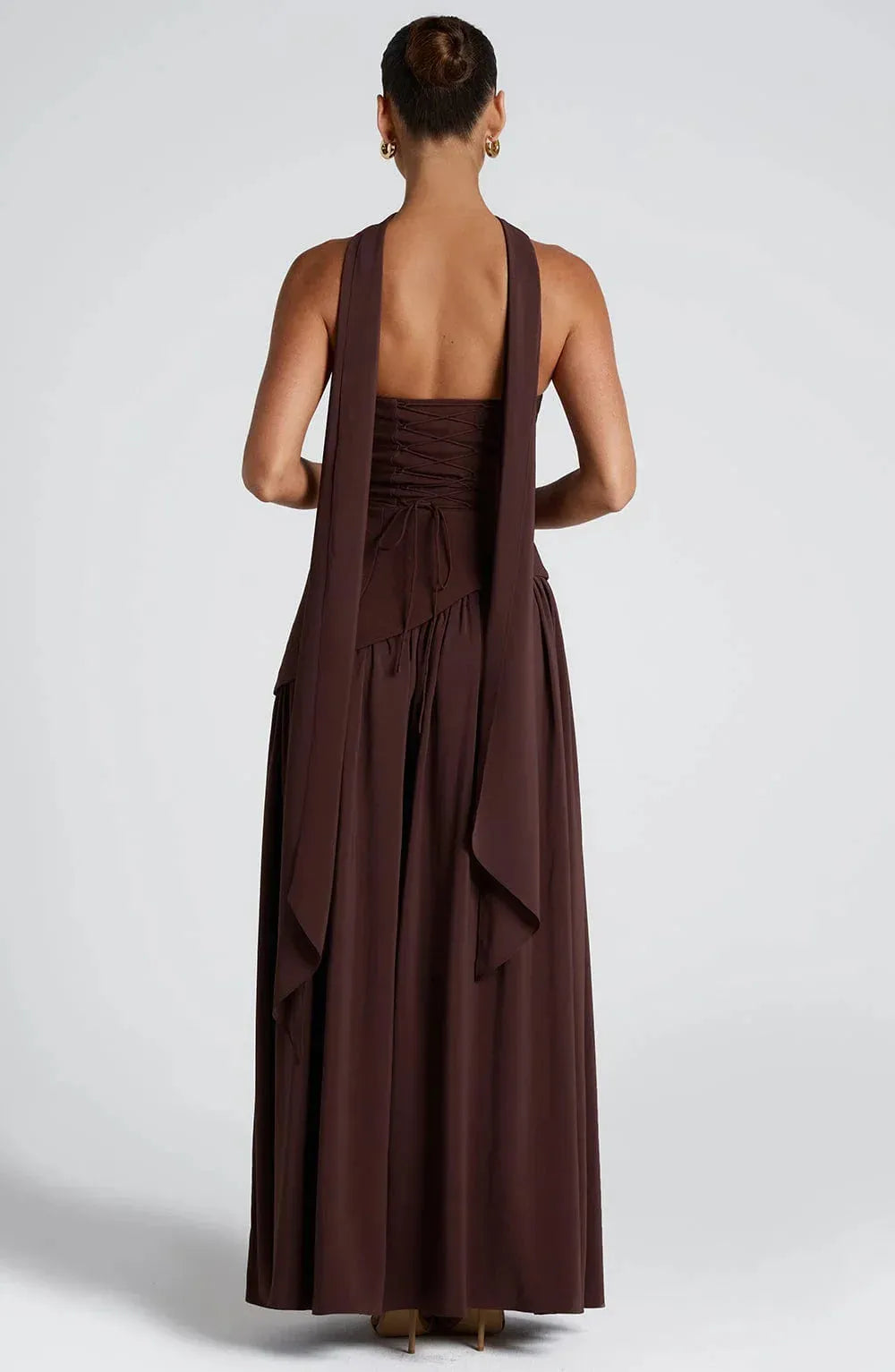 Women's Strapless Flowy Maxi Wedding Guest Dress with Slit