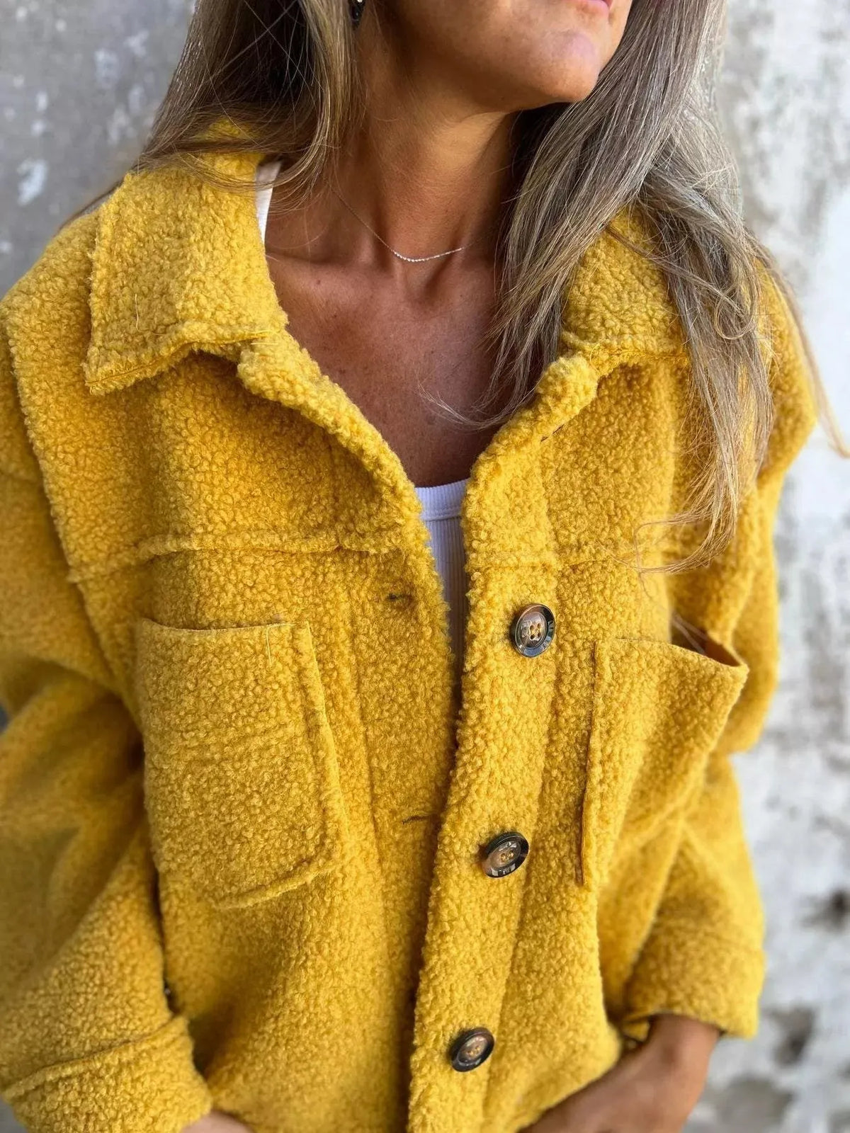 Women’s Fluffy Casual Jacket with Button-Up