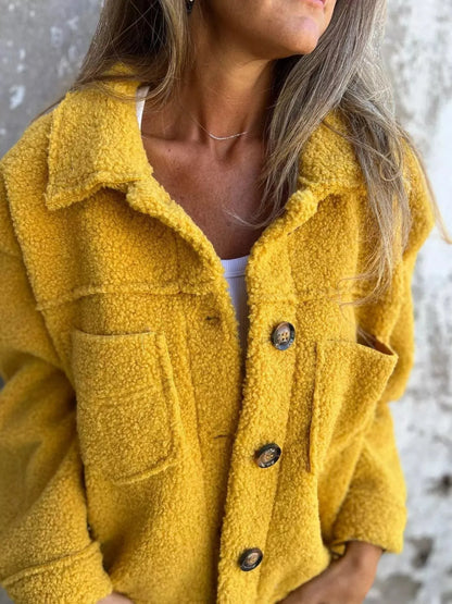 Women’s Fluffy Casual Jacket with Button-Up