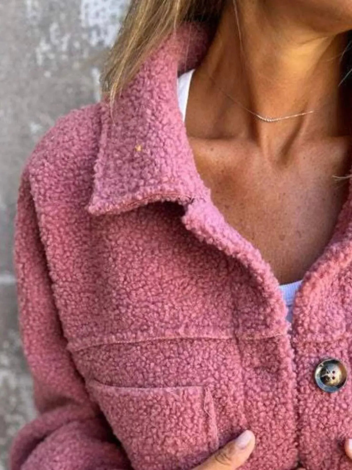 Women’s Fluffy Casual Jacket with Button-Up