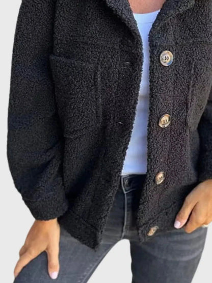 Women’s Fluffy Casual Jacket with Button-Up