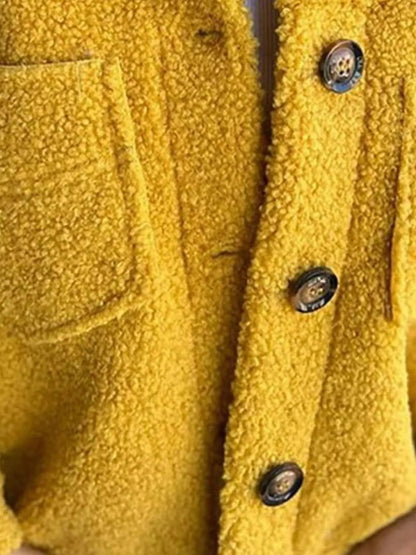Women’s Fluffy Casual Jacket with Button-Up