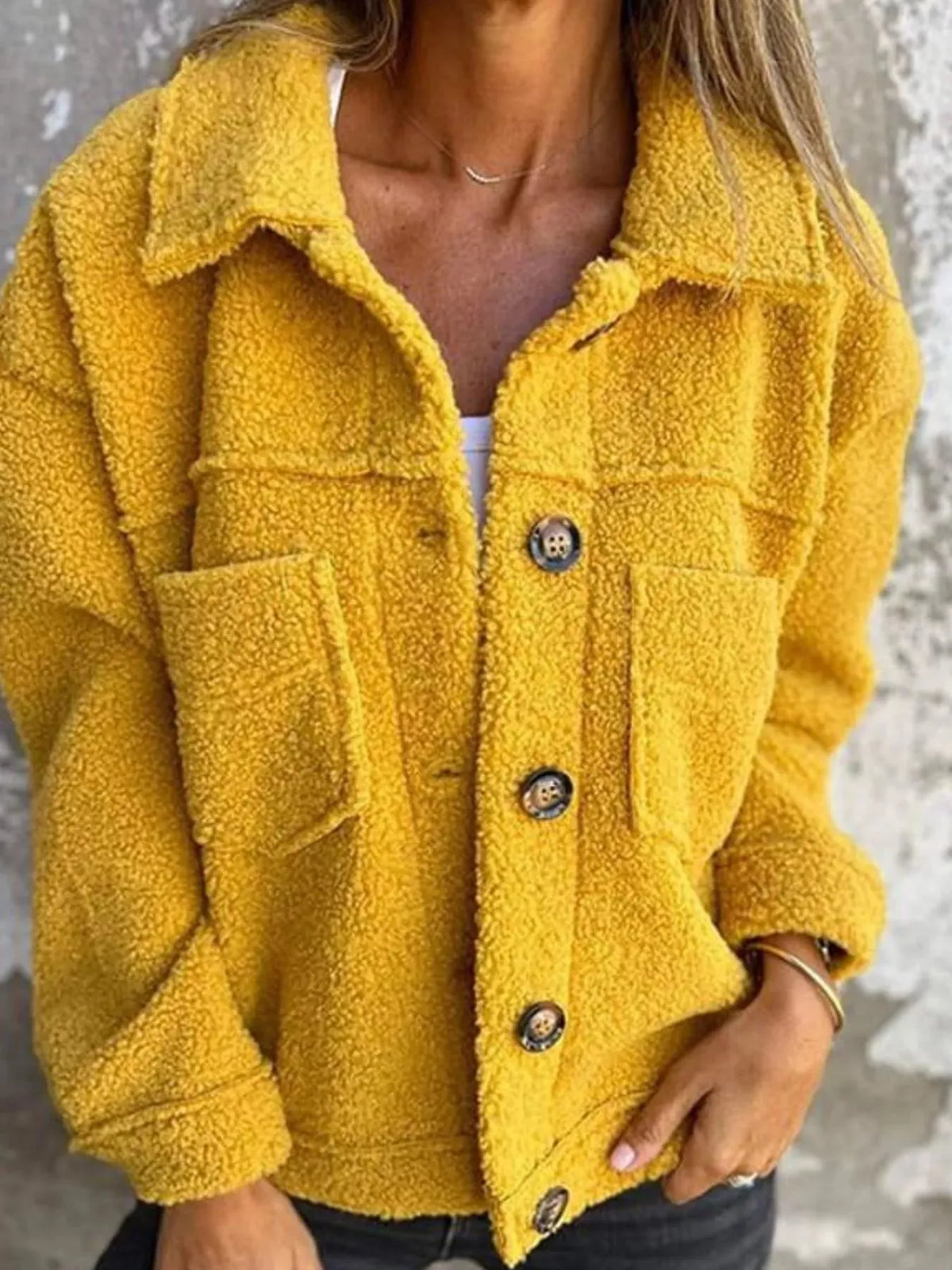 Women’s Fluffy Casual Jacket with Button-Up