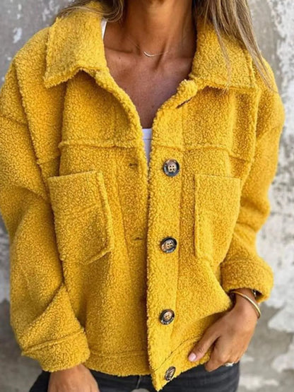 Women’s Fluffy Casual Jacket with Button-Up