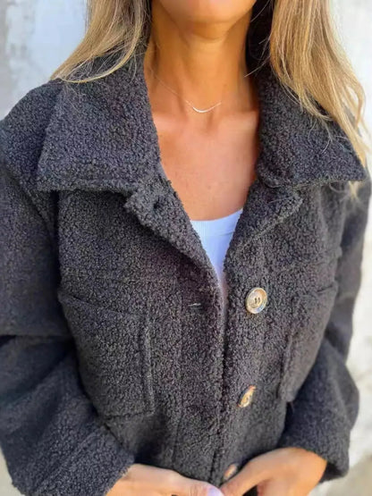 Women’s Fluffy Casual Jacket with Button-Up