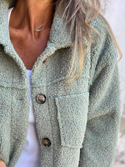 Women’s Fluffy Casual Jacket with Button-Up