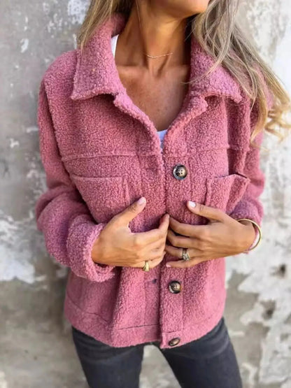 Women’s Fluffy Casual Jacket with Button-Up