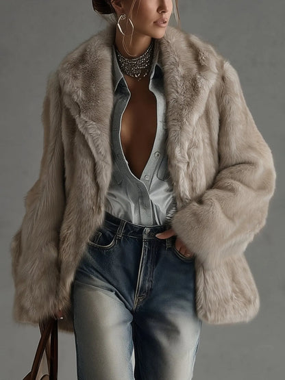 Women’s Fluffy Oversized Winter Jacket with Open Front