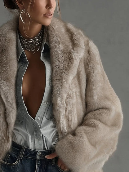 Women’s Fluffy Oversized Winter Jacket with Open Front
