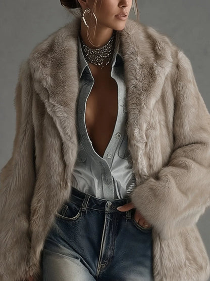 Women’s Fluffy Oversized Winter Jacket with Open Front