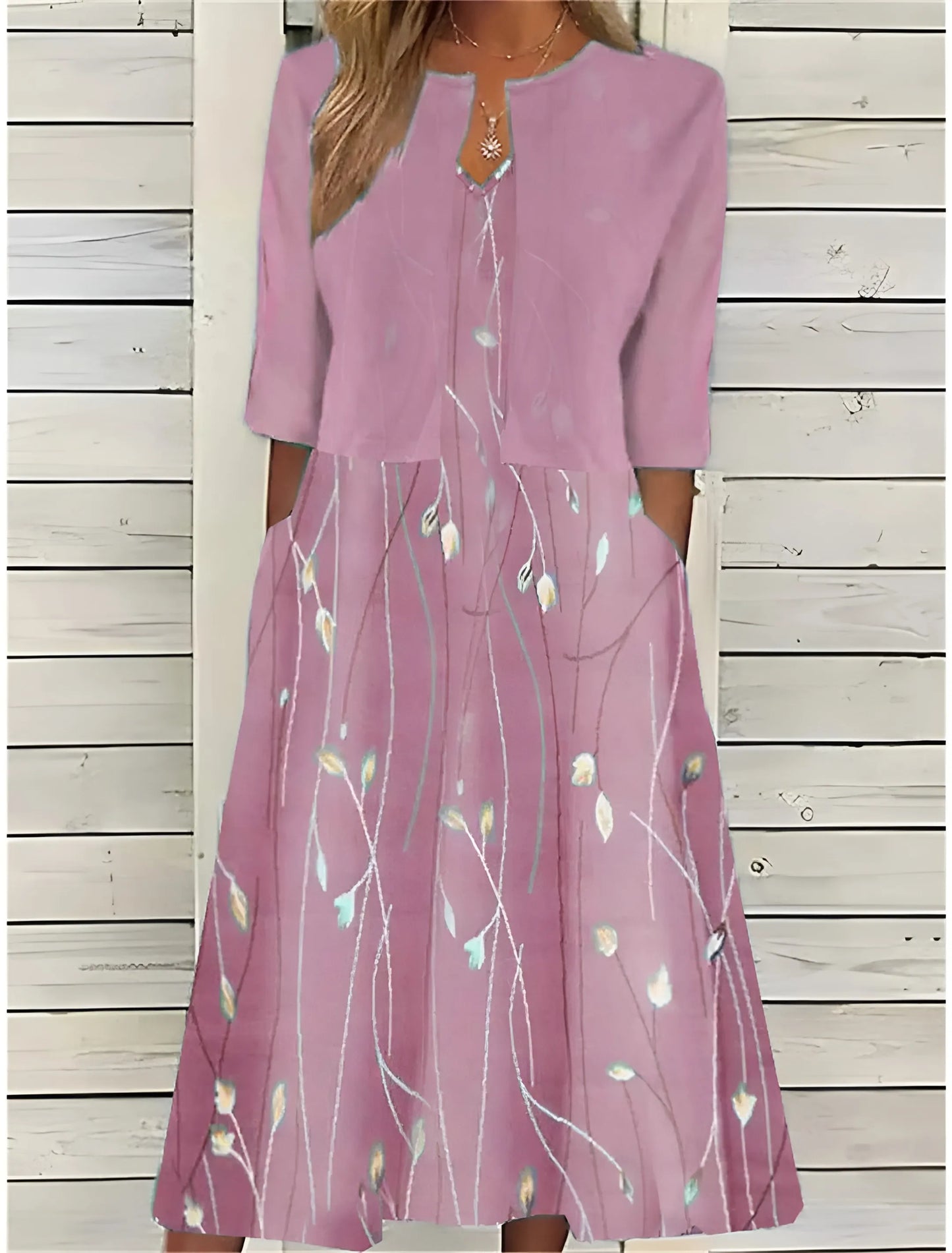 Women's Formal Floral Midi Wedding Guest Dress with Side Pockets