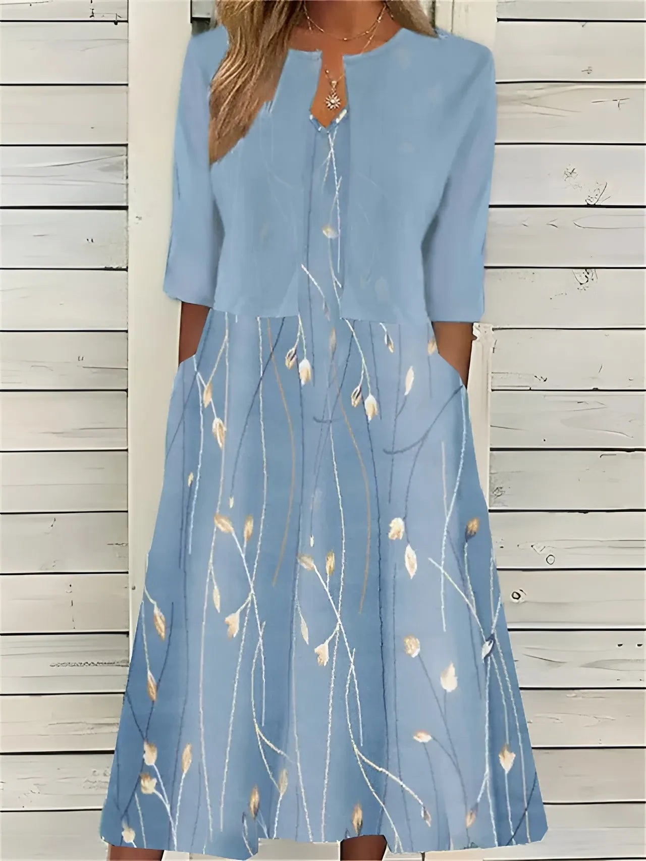 Women's Formal Floral Midi Wedding Guest Dress with Side Pockets