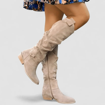 Women's Knee High Slouch Boots with Block Heel