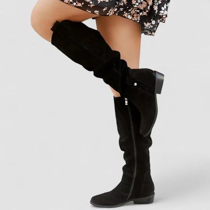 Women's Knee High Slouch Boots with Block Heel